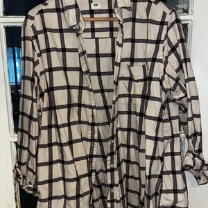 Uniqlo Cream and Black Plaid Shirt